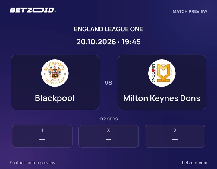 Blackpool - Milton Keynes Dons Blackpool vs Milton Keynes Dons: England League One match preview with team badges and kick-off details.