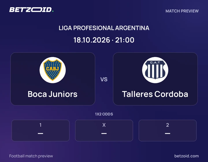 Boca Juniors - Talleres Cordoba Boca Juniors vs Talleres Cordoba: Liga Profesional Argentina match preview with team badges and kick-off details.