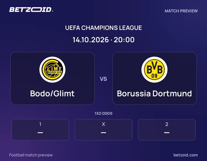 Bodo/Glimt - Borussia Dortmund Bodo/Glimt vs Borussia Dortmund: UEFA Champions League match preview with team badges and kick-off details.