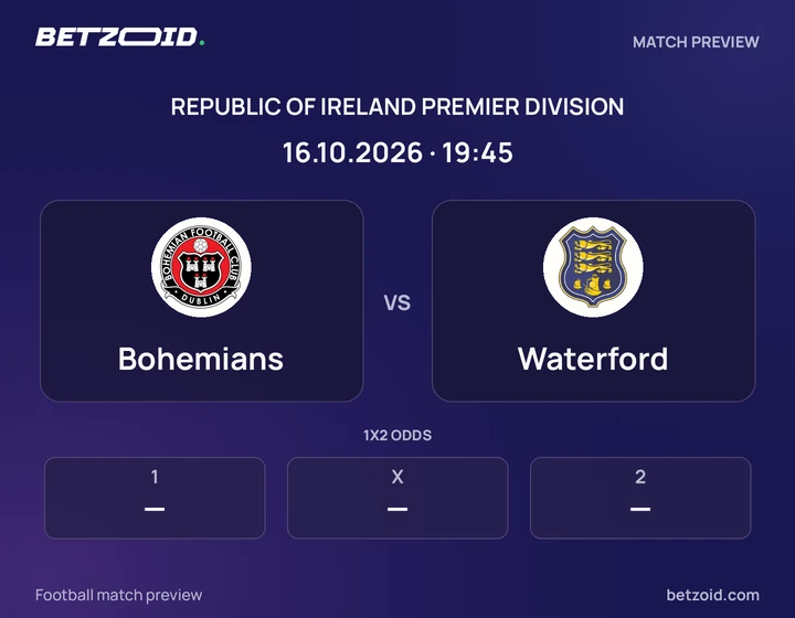 Bohemians vs Waterford: Republic of Ireland Premier Division match preview with team badges and kick-off details.