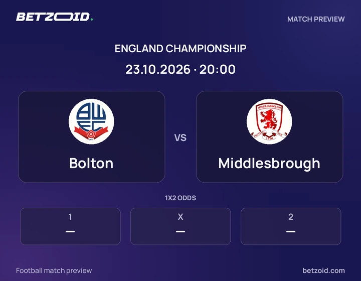 Bolton vs Middlesbrough: England Championship match preview with team badges and kick-off details.