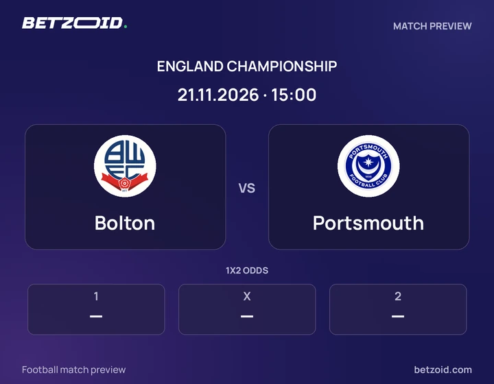 Bolton vs Portsmouth: England Championship match preview with team badges and kick-off details.