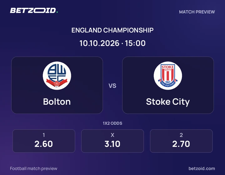 Bolton vs Stoke City: England Championship match preview with team badges and kick-off details.