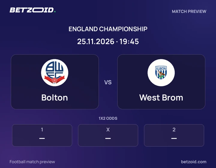 Bolton vs West Brom: England Championship match preview with team badges and kick-off details.