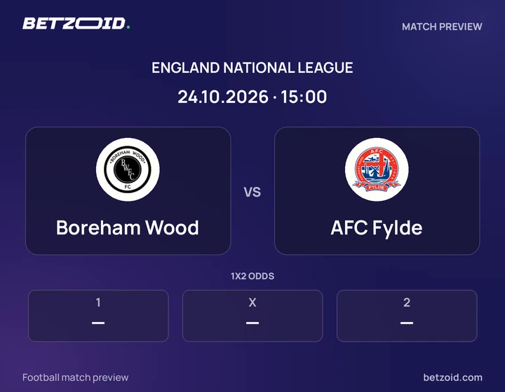 Boreham Wood - AFC Fylde Boreham Wood vs AFC Fylde: England National League match preview with team badges and kick-off details.