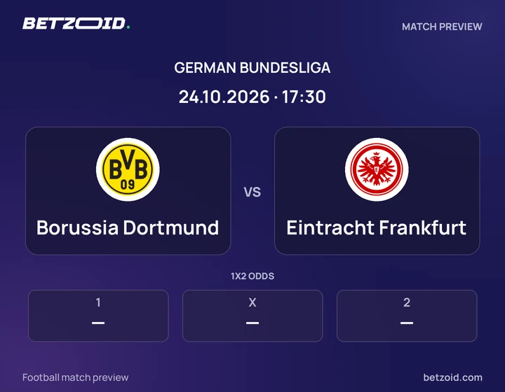 Borussia Dortmund vs Eintracht Frankfurt: German Bundesliga match preview with team badges and kick-off details.