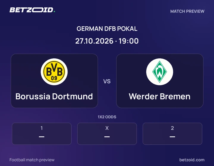 Borussia Dortmund - Werder Bremen Borussia Dortmund vs Werder Bremen: German DFB Pokal match preview with team badges and kick-off details.