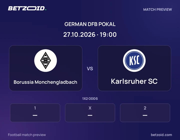 Borussia Monchengladbach - Karlsruher SC Borussia Monchengladbach vs Karlsruher SC: German DFB Pokal match preview with team badges and kick-off details.