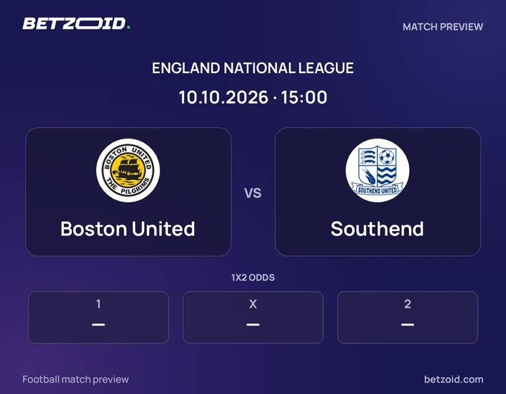 Boston United vs Southend: England National League match preview with team badges and kick-off details.