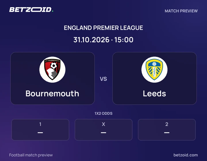 Bournemouth - Leeds Bournemouth vs Leeds: England Premier League match preview with team badges and kick-off details.