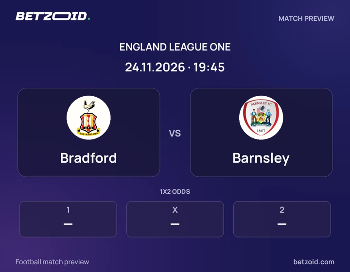 Bradford - Barnsley Bradford vs Barnsley: England League One match preview with team badges and kick-off details.