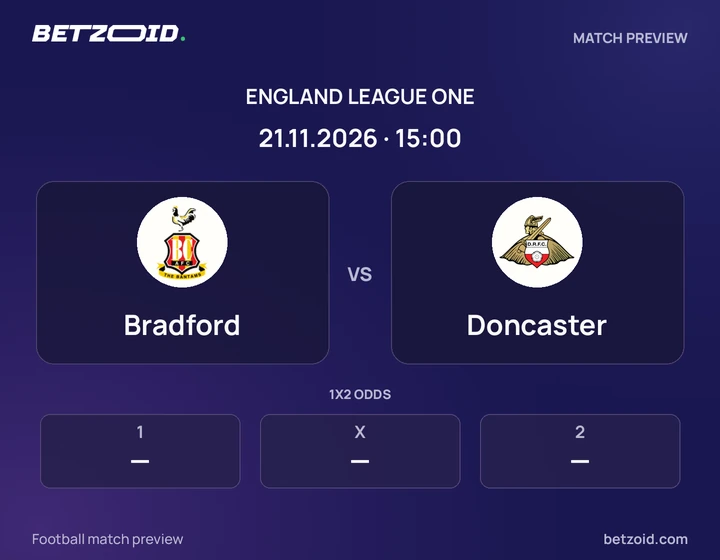 Bradford vs Doncaster: England League One match preview with team badges and kick-off details.