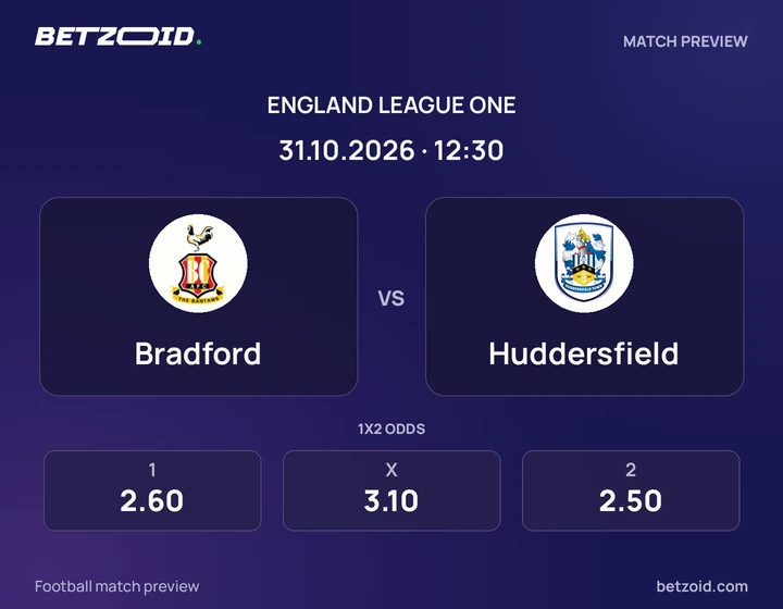 Bradford - Huddersfield Bradford vs Huddersfield: England League One match preview with team badges and kick-off details.