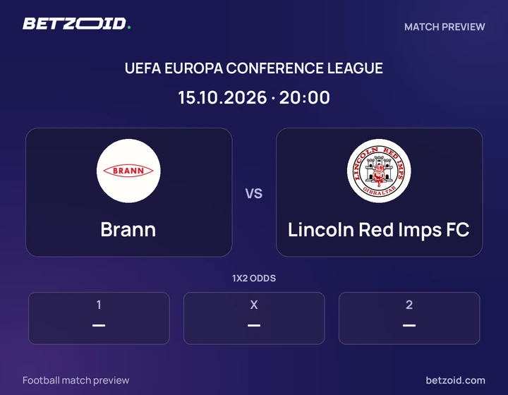 Brann vs Lincoln Red Imps FC: UEFA Europa Conference League match preview with team badges and kick-off details.