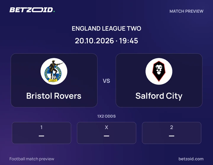 Bristol Rovers vs Salford City: England League Two match preview with team badges and kick-off details.