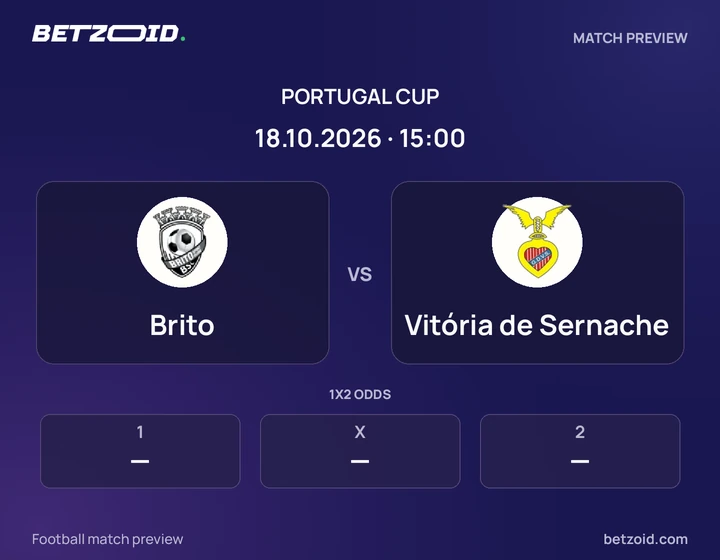 Brito vs Vitória de Sernache: Portugal Cup match preview with team badges and kick-off details.