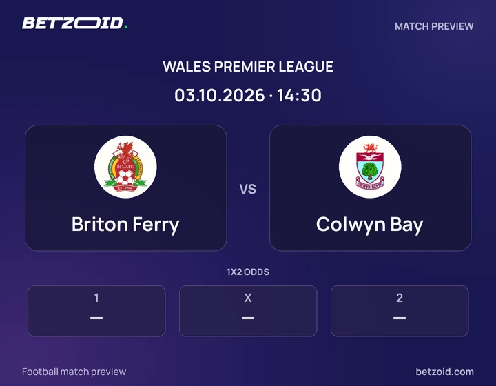 Briton Ferry vs Colwyn Bay: Wales Premier League match preview with team badges and kick-off details.