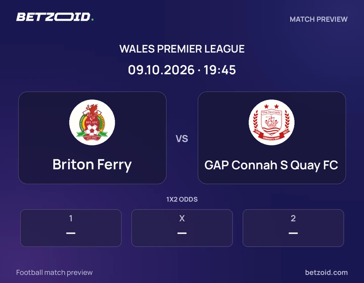 Briton Ferry - GAP Connah S Quay FC Briton Ferry vs GAP Connah S Quay FC: Wales Premier League match preview with team badges and kick-off details.