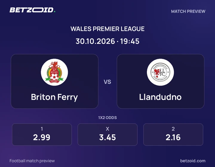 Briton Ferry - Llandudno Briton Ferry vs Llandudno: Wales Premier League match preview with team badges and kick-off details.