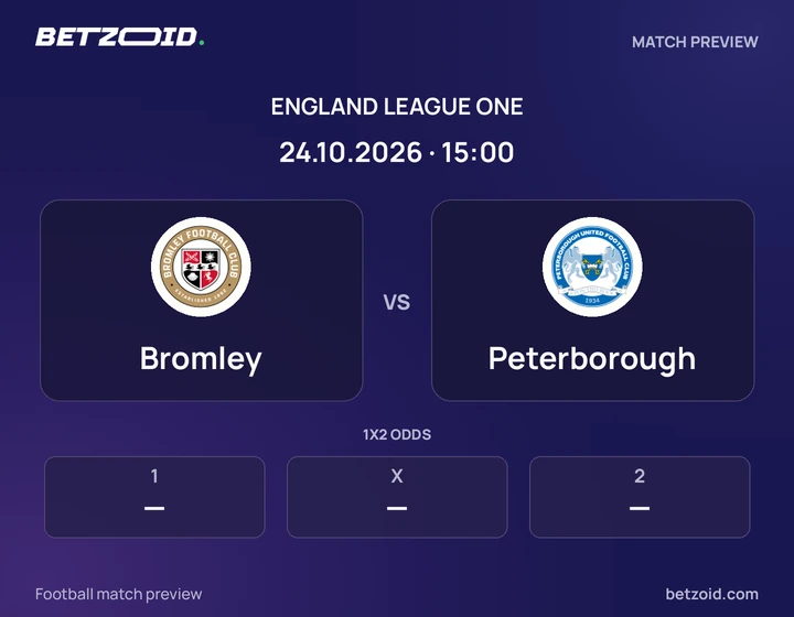 Bromley - Peterborough Bromley vs Peterborough: England League One match preview with team badges and kick-off details.