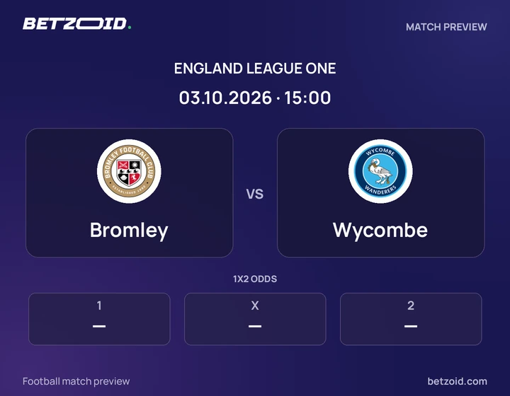 Bromley vs Wycombe: England League One match preview with team badges and kick-off details.