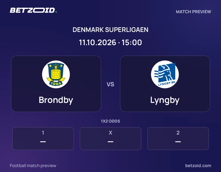 Brondby vs Lyngby: Denmark Superligaen match preview with team badges and kick-off details.