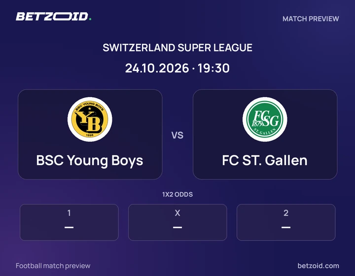 BSC Young Boys vs FC ST. Gallen: Switzerland Super League match preview with team badges and kick-off details.