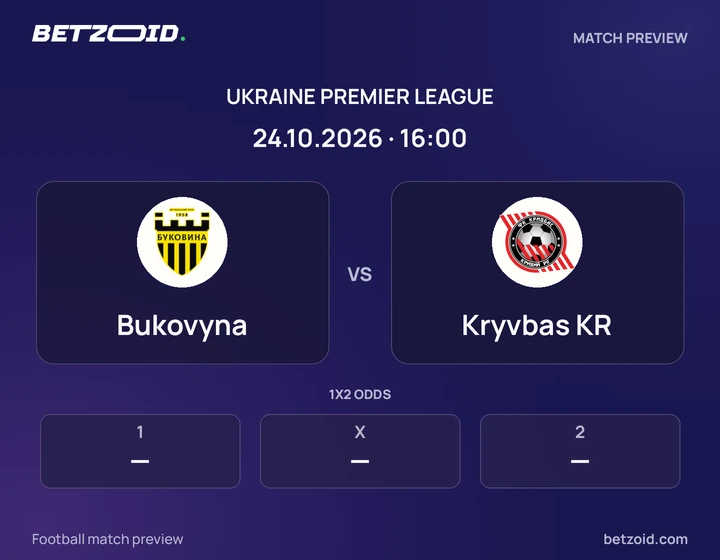 Bukovyna - Kryvbas KR Bukovyna vs Kryvbas KR: Ukraine Premier League match preview with team badges and kick-off details.