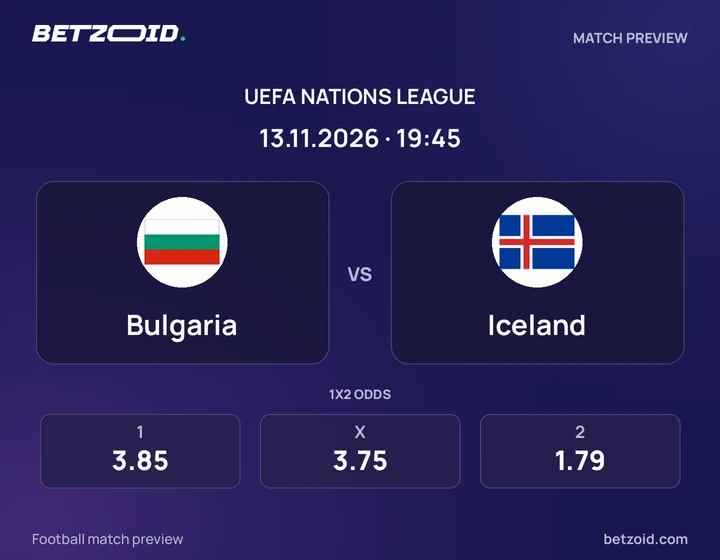 Bulgaria vs Iceland: UEFA Nations League match preview with team badges and kick-off details.