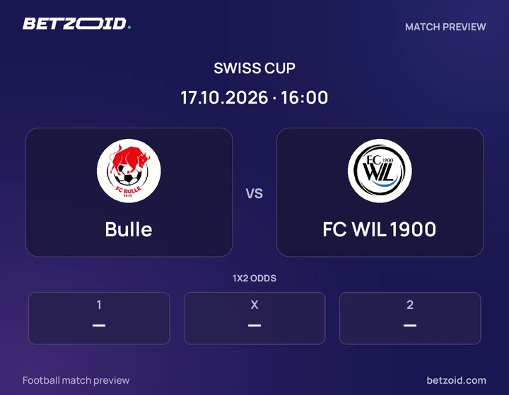Bulle - FC WIL 1900 Bulle vs FC WIL 1900: Swiss Cup match preview with team badges and kick-off details.