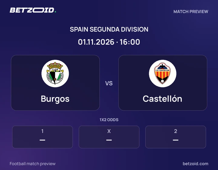 Burgos - Castellón Burgos vs Castellón: Spain Segunda Division match preview with team badges and kick-off details.