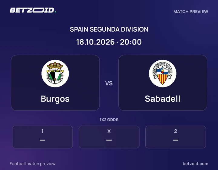 Burgos - Sabadell Burgos vs Sabadell: Spain Segunda Division match preview with team badges and kick-off details.