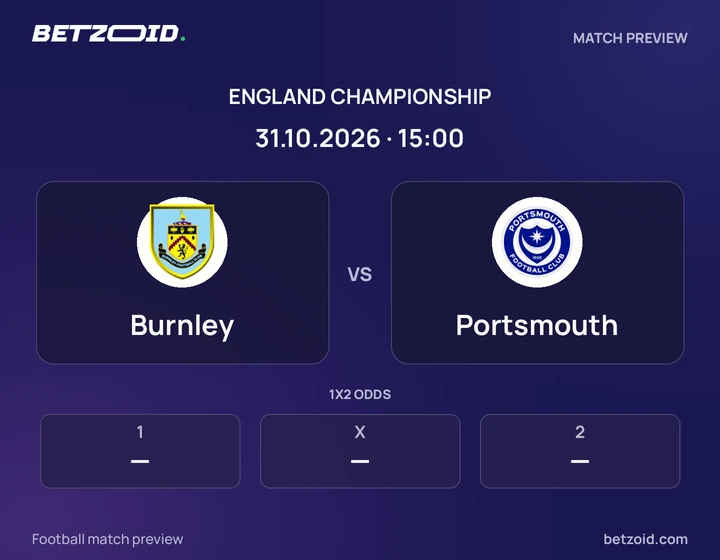 Burnley vs Portsmouth: England Championship match preview with team badges and kick-off details.