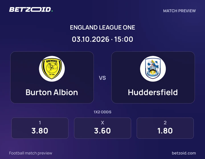 Burton Albion - Huddersfield Burton Albion vs Huddersfield: England League One match preview with team badges and kick-off details.