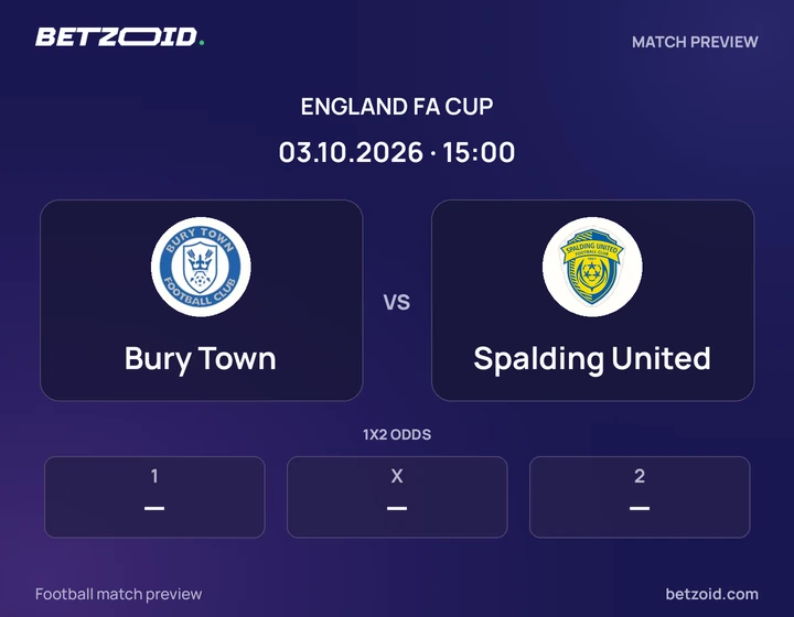 Bury Town vs Spalding United: England FA Cup match preview with team badges and kick-off details.