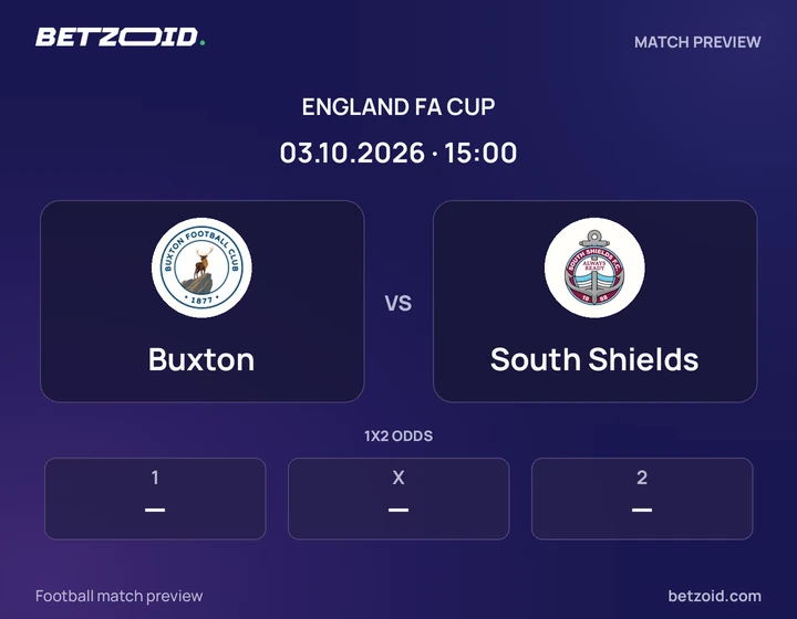 Buxton vs South Shields: England FA Cup match preview with team badges and kick-off details.
