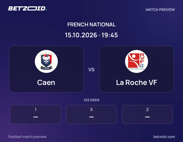Caen vs La Roche VF: French National match preview with team badges and kick-off details.