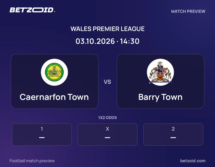 Caernarfon Town - Barry Town Caernarfon Town vs Barry Town: Wales Premier League match preview with team badges and kick-off details.