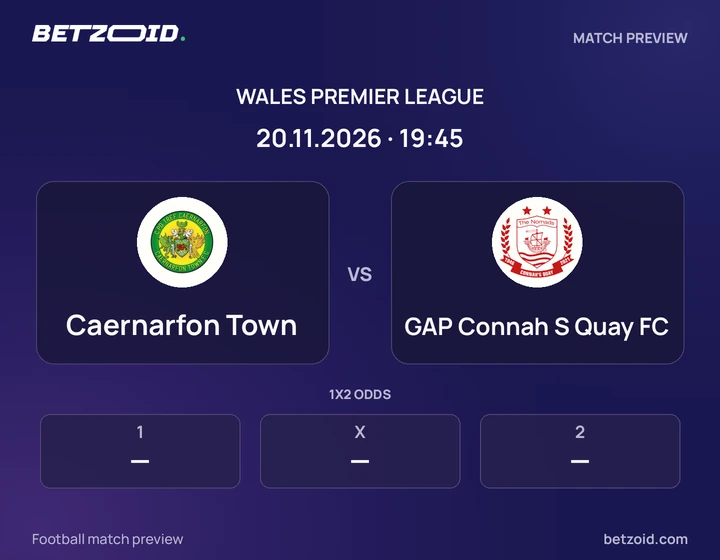 Caernarfon Town vs GAP Connah S Quay FC: Wales Premier League match preview with team badges and kick-off details.