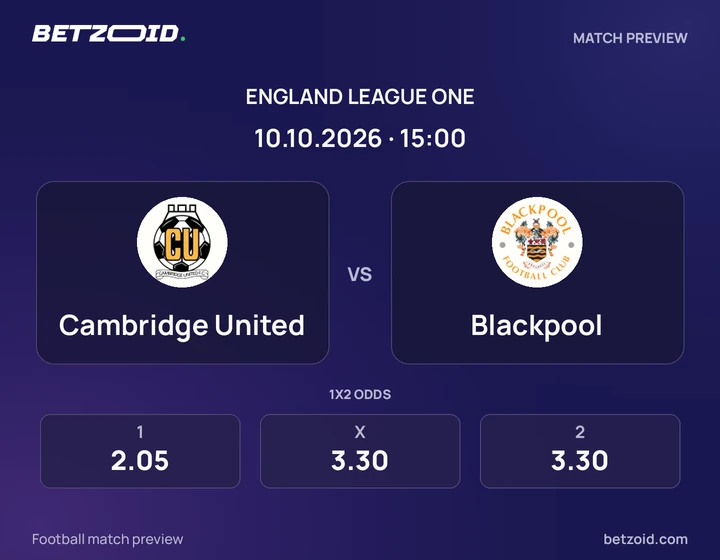Cambridge United - Blackpool Cambridge United vs Blackpool: England League One match preview with team badges and kick-off details.
