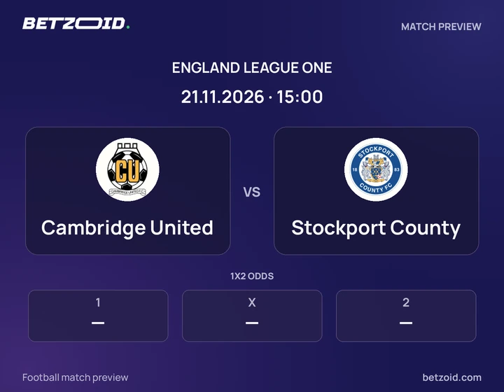 Cambridge United - Stockport County Cambridge United vs Stockport County: England League One match preview with team badges and kick-off details.