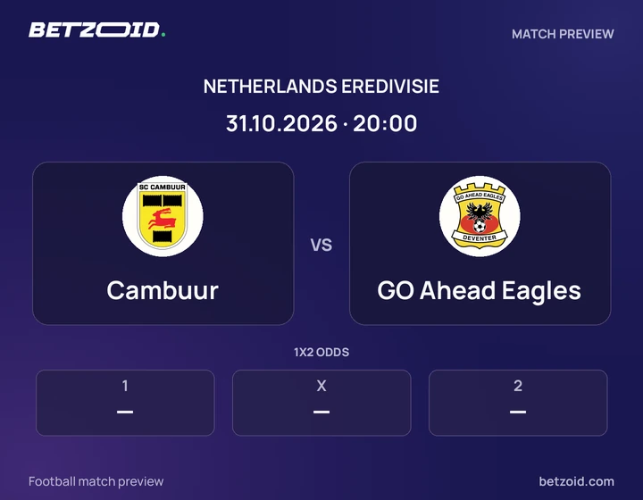 Cambuur vs GO Ahead Eagles: Netherlands Eredivisie match preview with team badges and kick-off details.