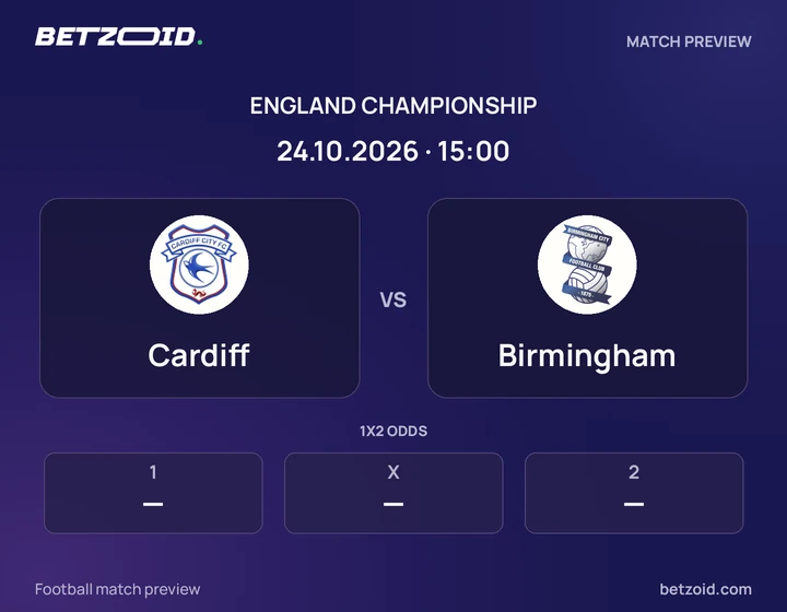 Cardiff vs Birmingham: England Championship match preview with team badges and kick-off details.