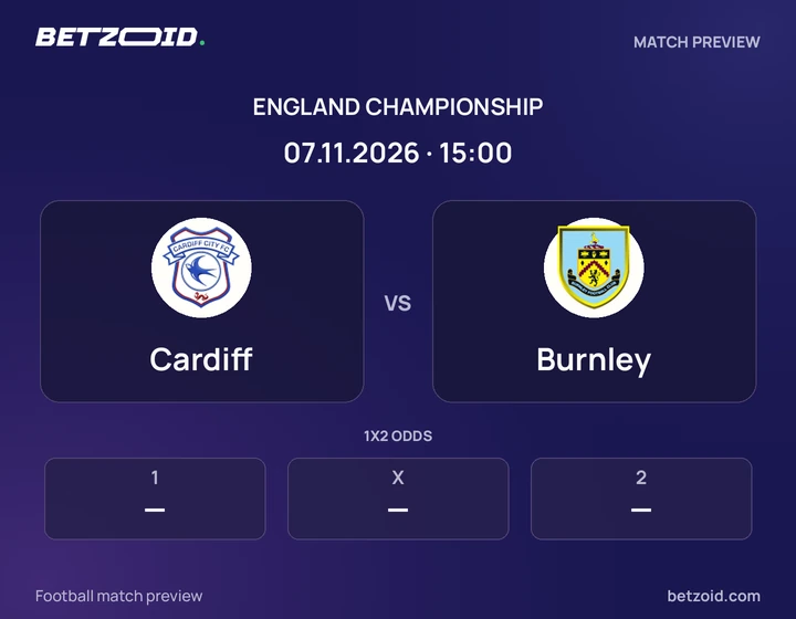Cardiff vs Burnley: England Championship match preview with team badges and kick-off details.
