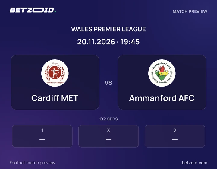 Cardiff MET - Ammanford AFC Cardiff MET vs Ammanford AFC: Wales Premier League match preview with team badges and kick-off details.