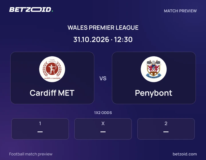 Cardiff MET - Penybont Cardiff MET vs Penybont: Wales Premier League match preview with team badges and kick-off details.