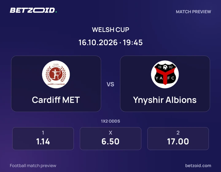 Cardiff MET - Ynyshir Albions Cardiff MET vs Ynyshir Albions: Welsh Cup match preview with team badges and kick-off details.