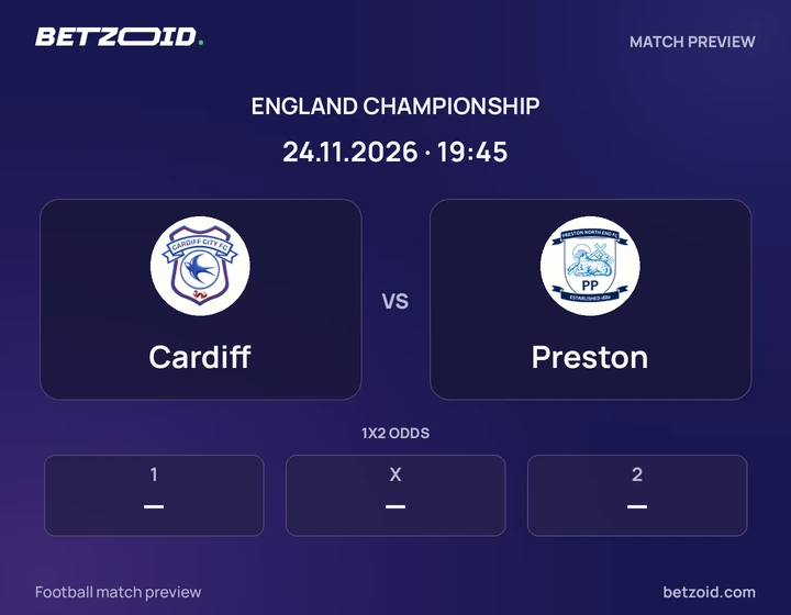 Cardiff vs Preston: England Championship match preview with team badges and kick-off details.