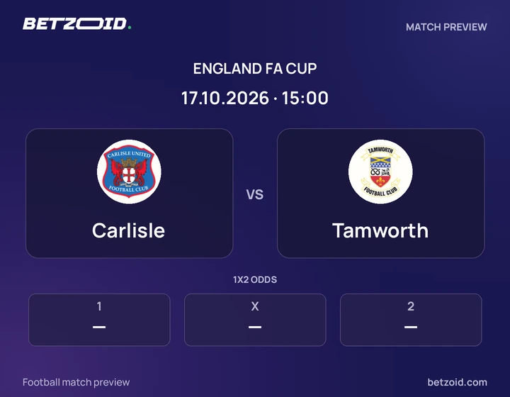 Carlisle - Tamworth Carlisle vs Tamworth: England FA Cup match preview with team badges and kick-off details.