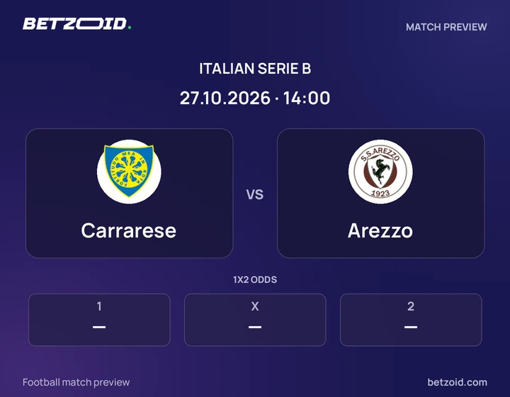 Carrarese - Arezzo Carrarese vs Arezzo: Italian Serie B match preview with team badges and kick-off details.